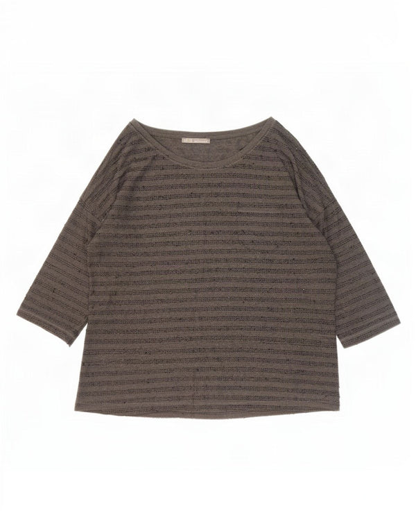 Top feminino Zara manga 3/4 UK 20 2XL poliéster listrado cinza