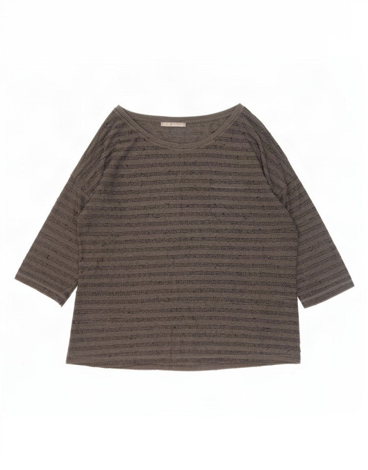 Top feminino Zara manga 3/4 UK 20 2XL poliéster listrado cinza