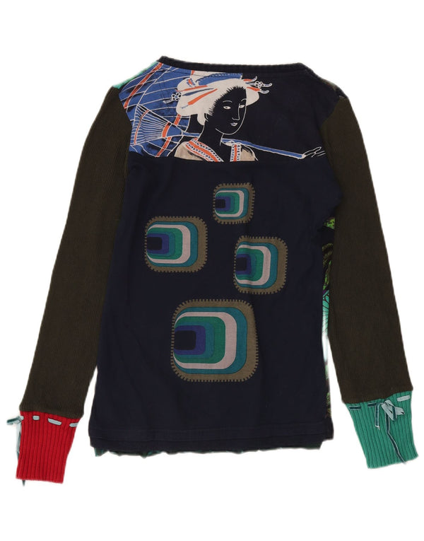 DESIGUAL Top gráfico feminino manga comprida UK 12 médio floral multicolorido