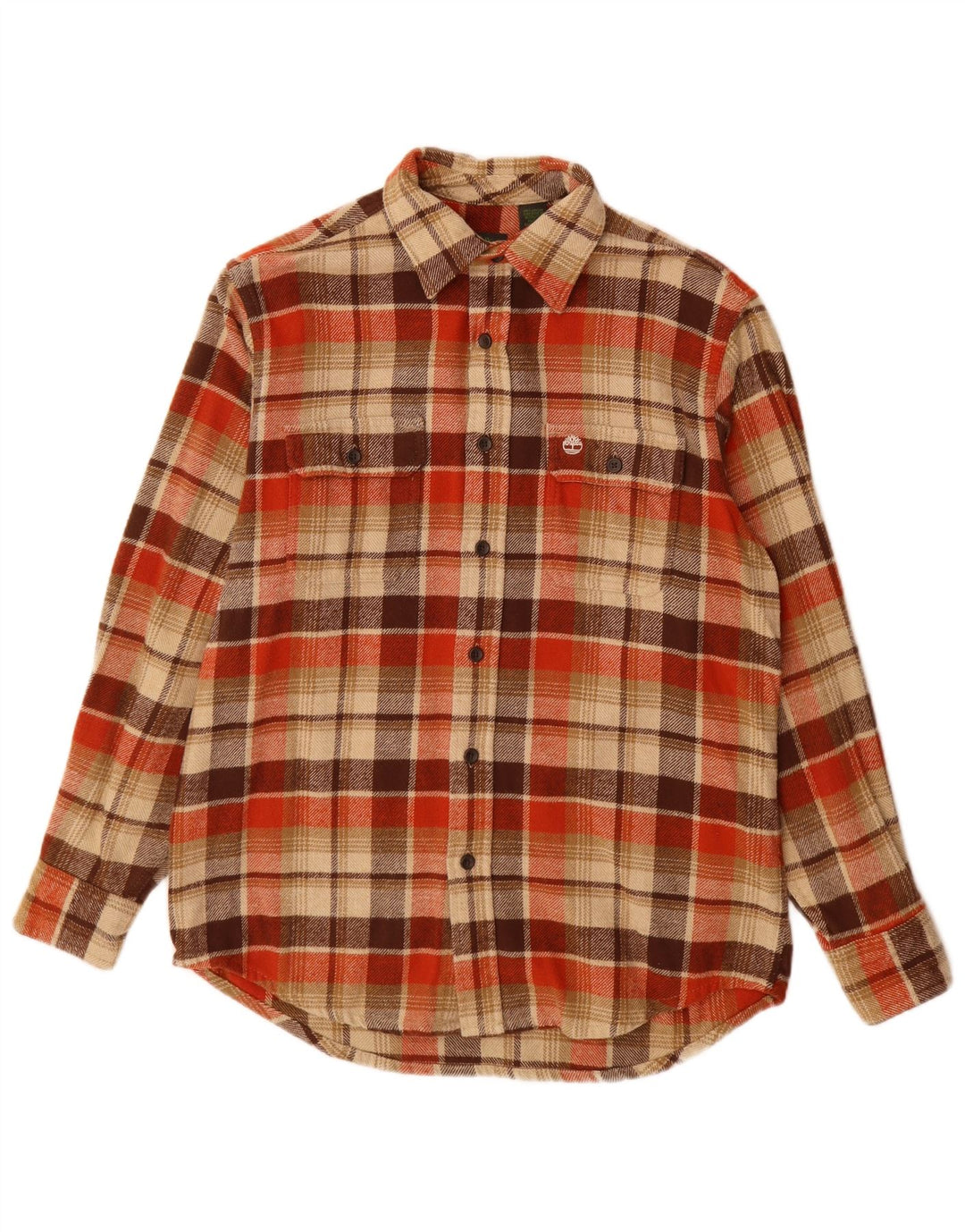 Camisa masculina de flanela Timberland médio bege algodão xadrez