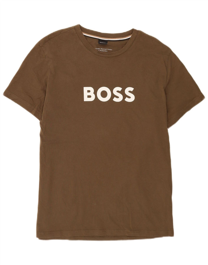 Camiseta gráfica masculina Hugo Boss Top médio cáqui