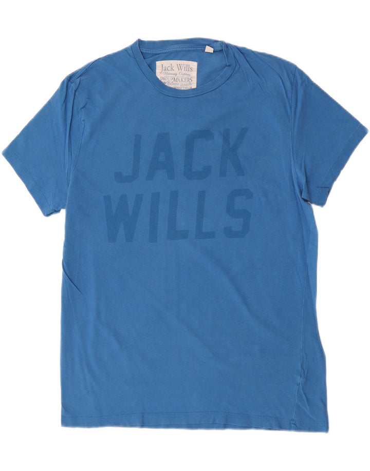 Camiseta masculina gráfica Jack Wills Top algodão azul médio