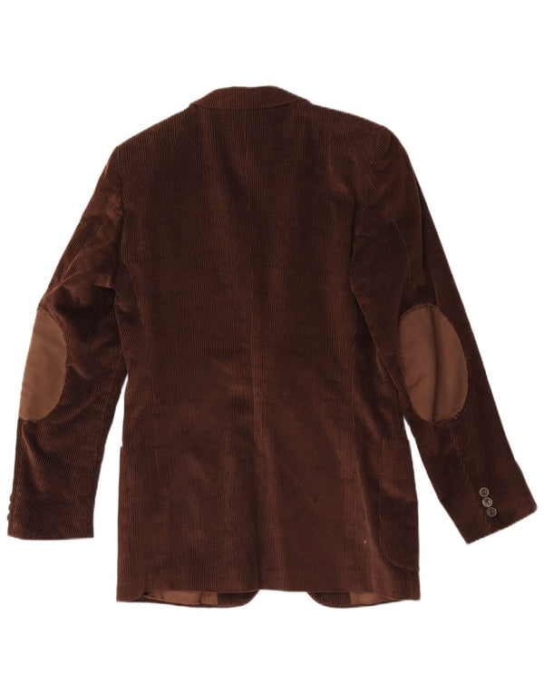 Jaqueta blazer masculina vintage de veludo cotelê com 2 botões UK 36 pequena marrom