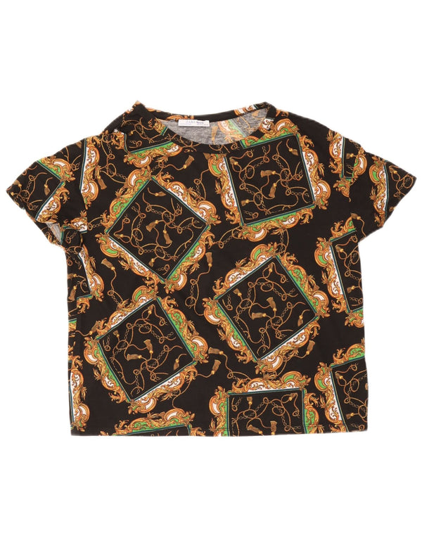 Camiseta feminina grande Zara UK 10 pequena preta Paisley