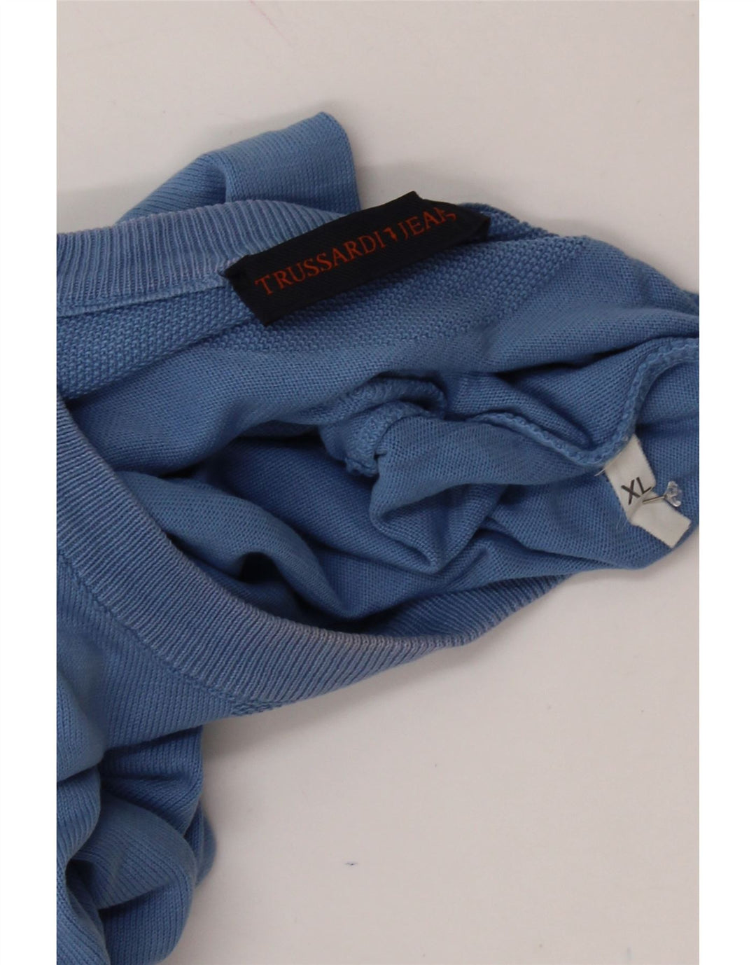 TRUSSARDI JEANS Mens Crew Neck Jumper Sweater XL Blue Cotton Vintage Trussardi Jeans and Second-Hand Trussardi Jeans from Messina Hembry 