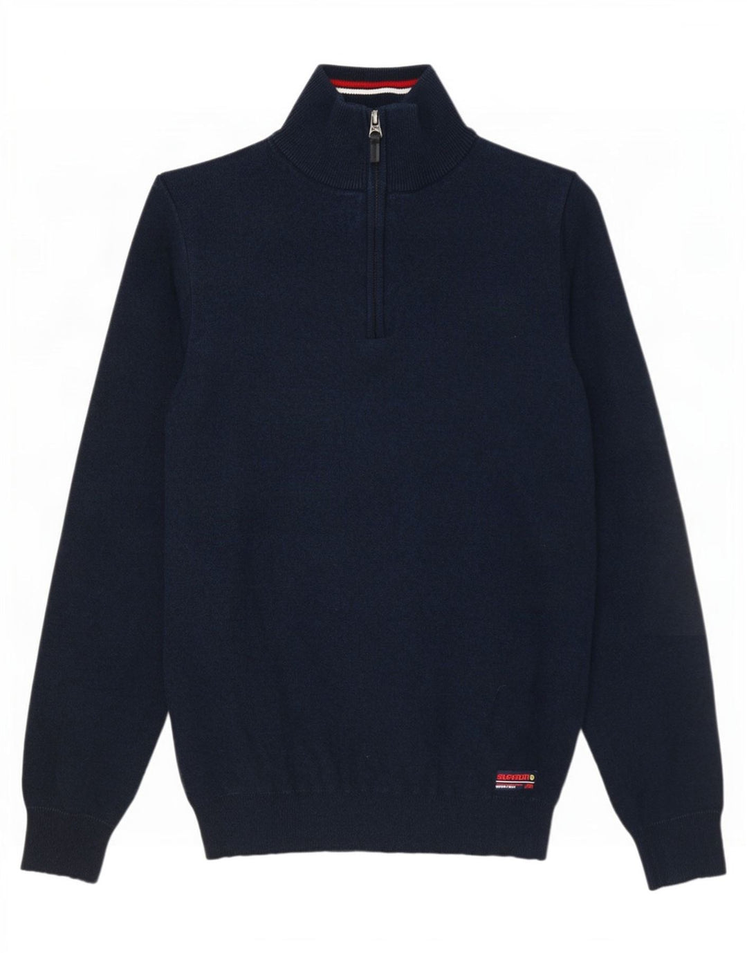 Suéter masculino Superdry com zíper e gola em algodão azul marinho pequeno