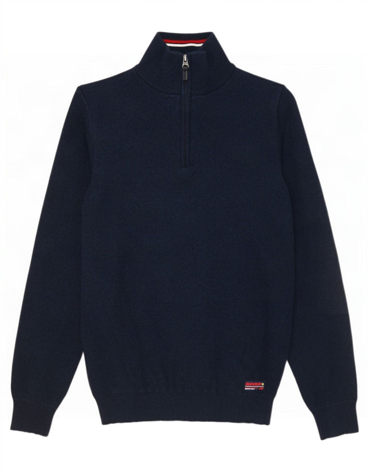 Suéter masculino Superdry com zíper e gola em algodão azul marinho pequeno
