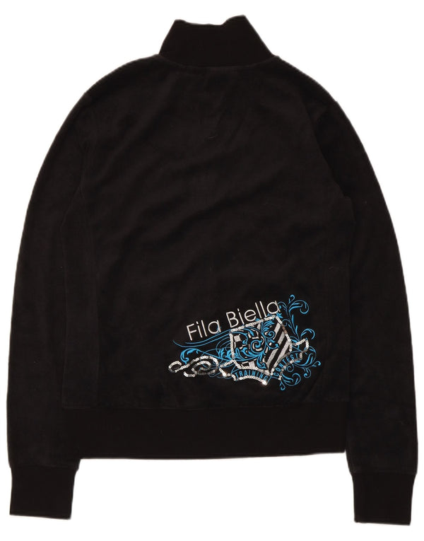 Fila Womens Graphic Tracksuit Top Jacket UK 12 Médio Algodão Preto