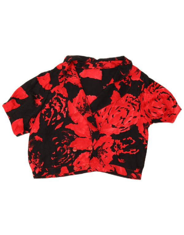 Blusa feminina vintage com botões duplos, Reino Unido 14, grande, vermelho, floral