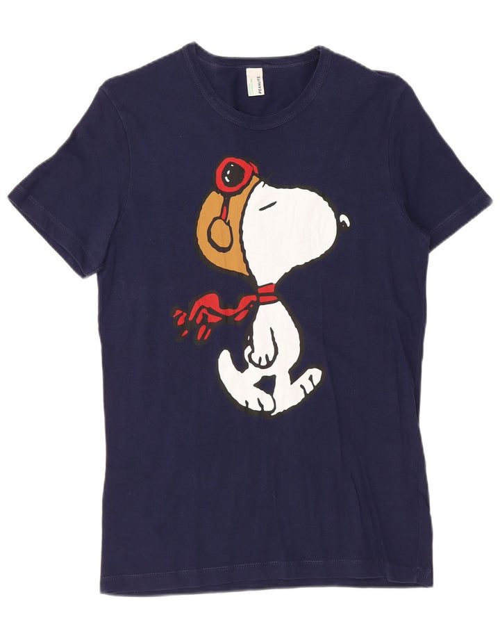 Camiseta feminina com estampa Peanuts da BENETTON Reino Unido 10 algodão azul marinho pequeno