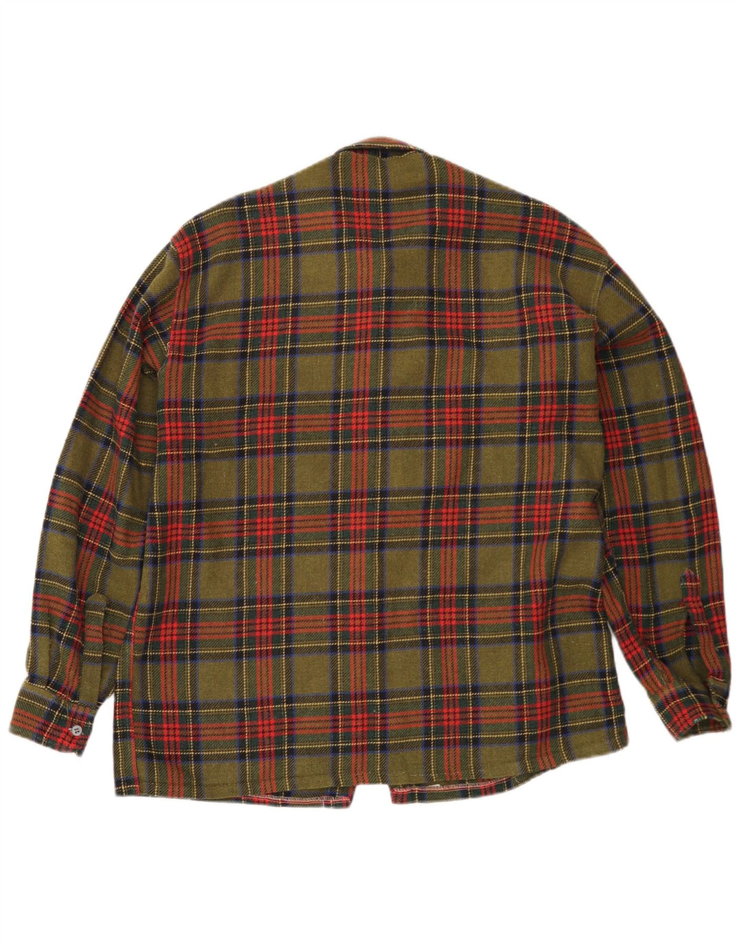 Camisa masculina vintage de flanela média xadrez cáqui