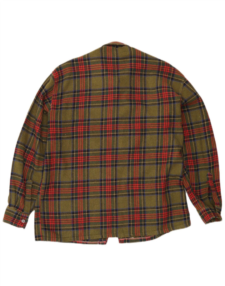 Camisa masculina vintage de flanela média xadrez cáqui