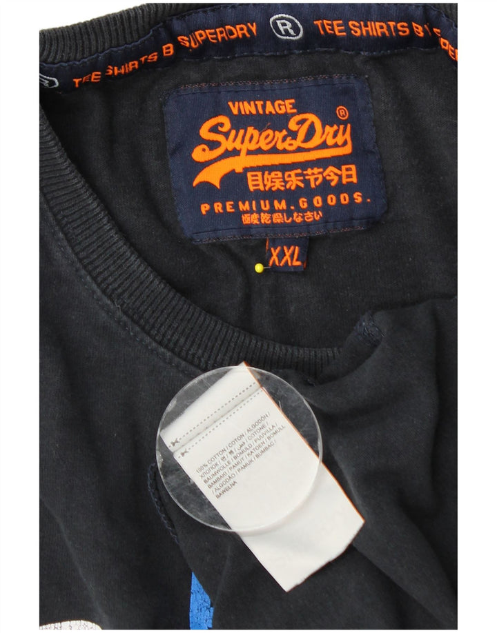 SUPERDRY Top gráfico masculino manga comprida 2XL algodão azul marinho