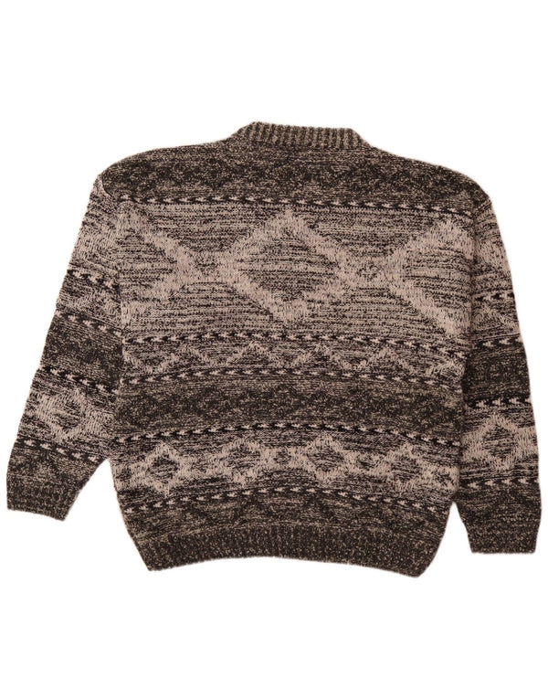 Suéter vintage masculino com gola redonda XL cinza geométrico