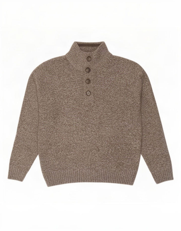 Suéter masculino Marks & Spencer com gola redonda, marrom médio manchado