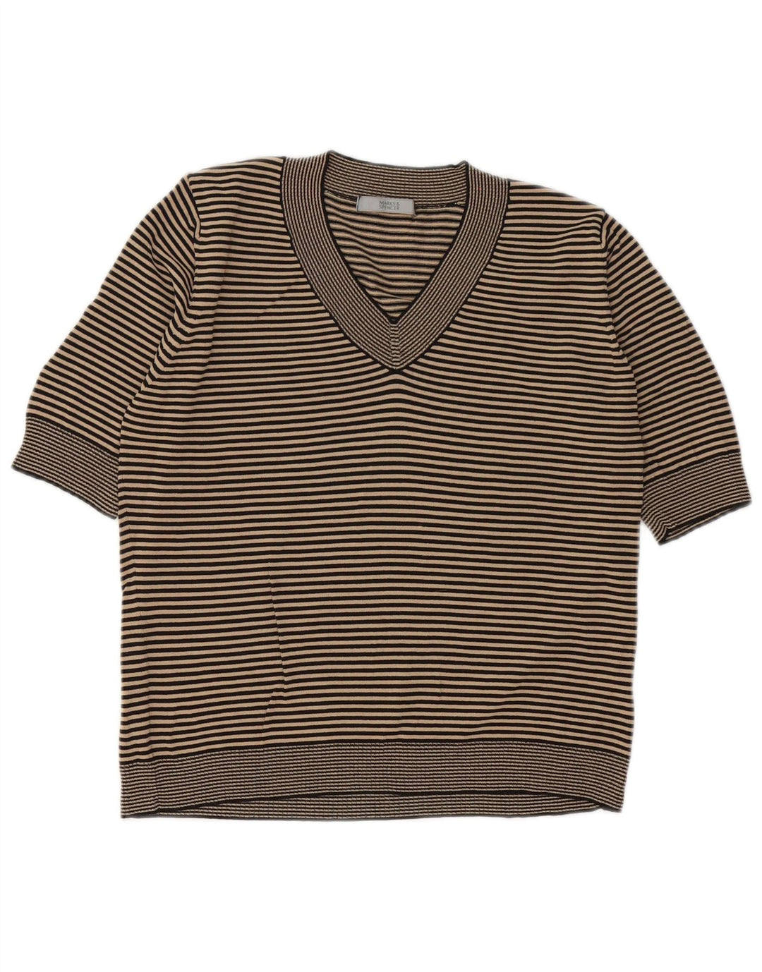 Camiseta feminina Marks & Spencer UK 14 média preta listrada viscose