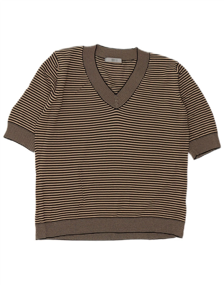 Camiseta feminina Marks & Spencer UK 14 média preta listrada viscose