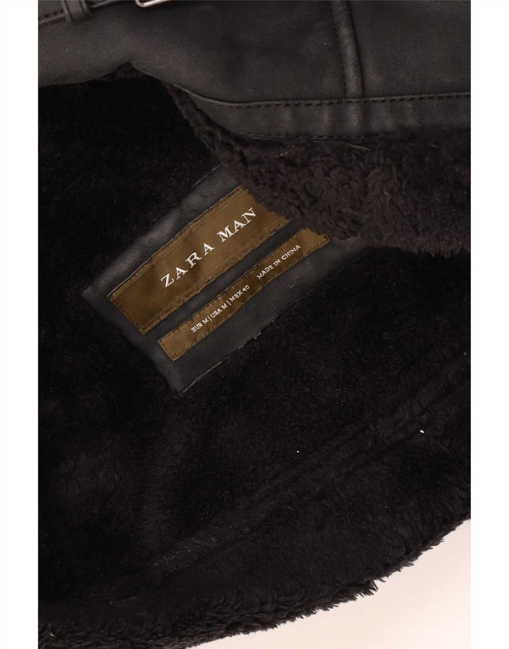 Zara Mens Jaqueta Shearling Reino Unido 38 Médio Preto
