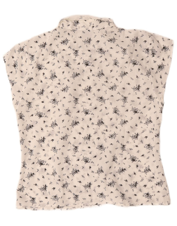 Blusa feminina vintage de manga curta UK 14 médio branco floral