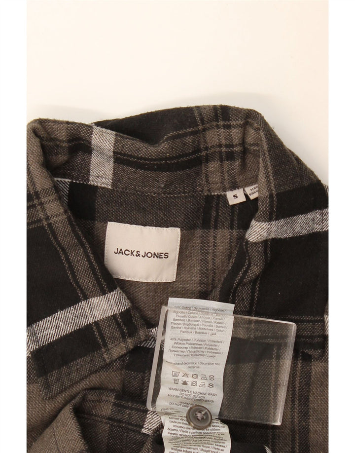 Camisa masculina de flanela Jack & Jones pequena cinza xadrez algodão