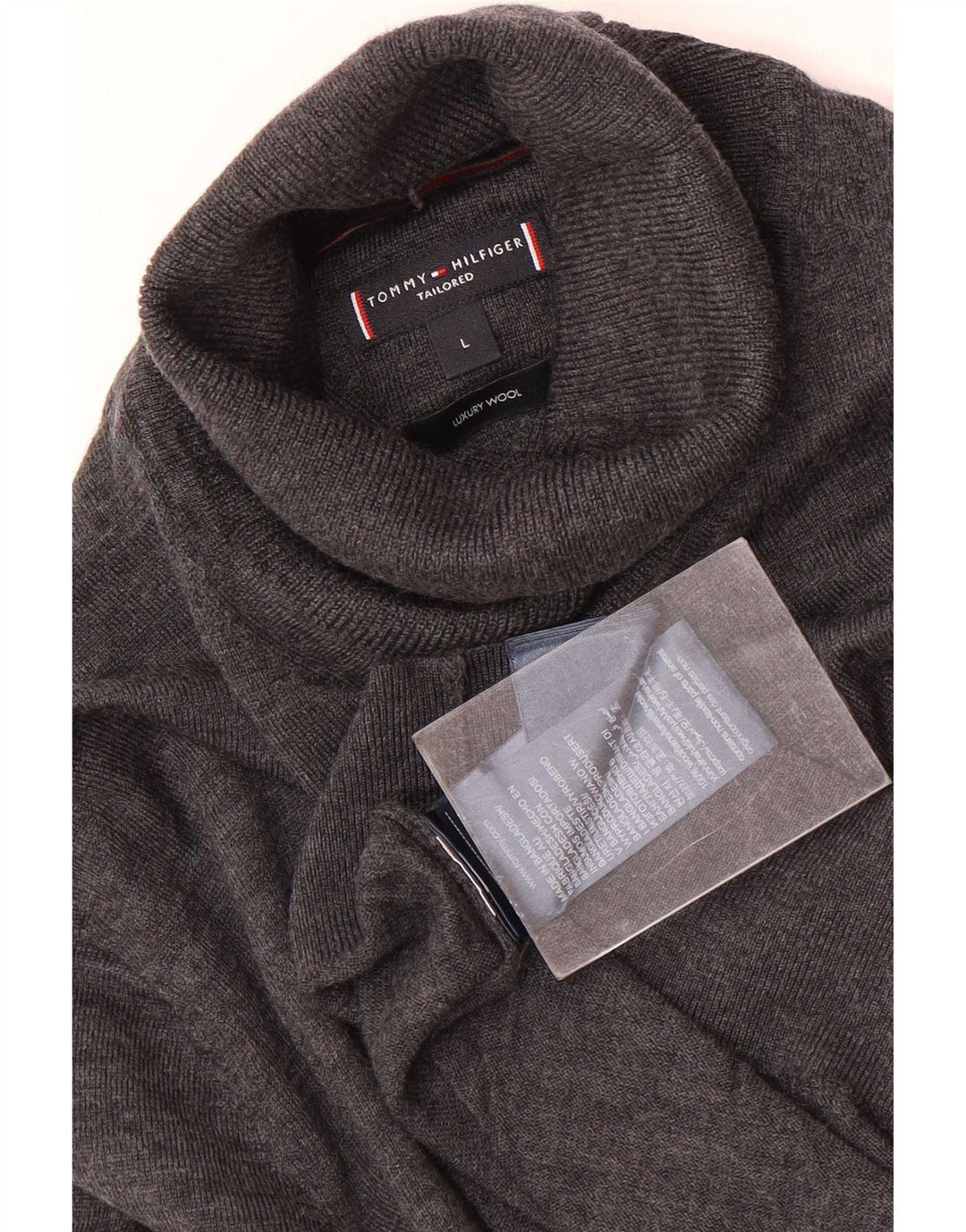 Tommy Hilfiger Suéter masculino com gola redonda, grande lã cinza