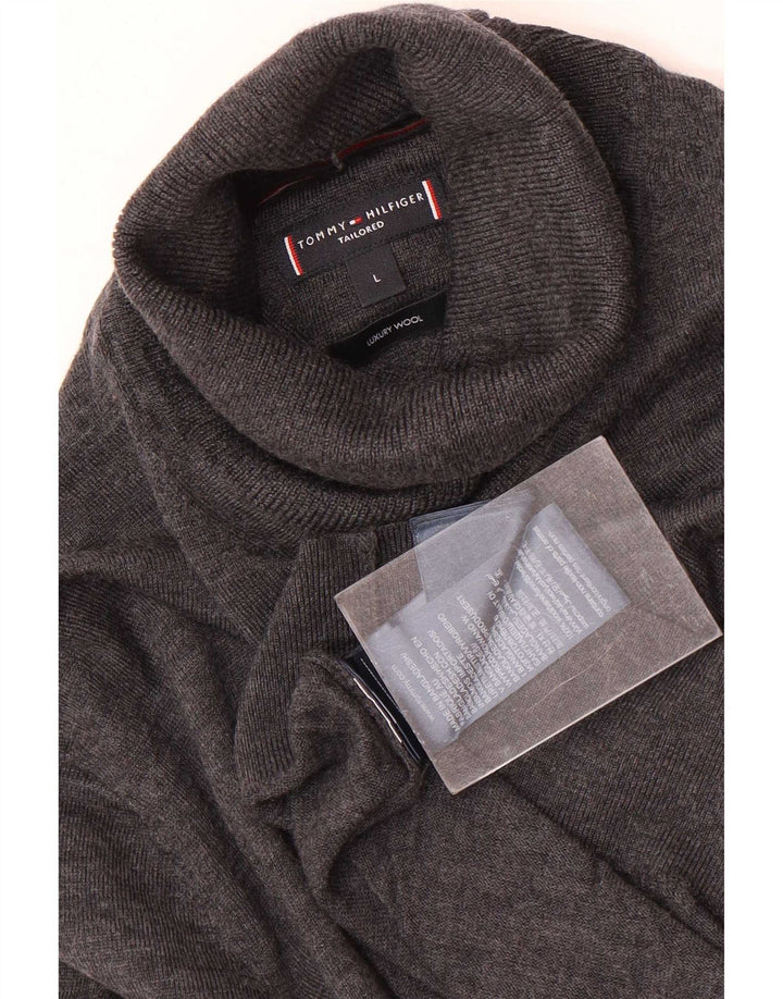 Tommy Hilfiger Suéter masculino com gola redonda, grande lã cinza