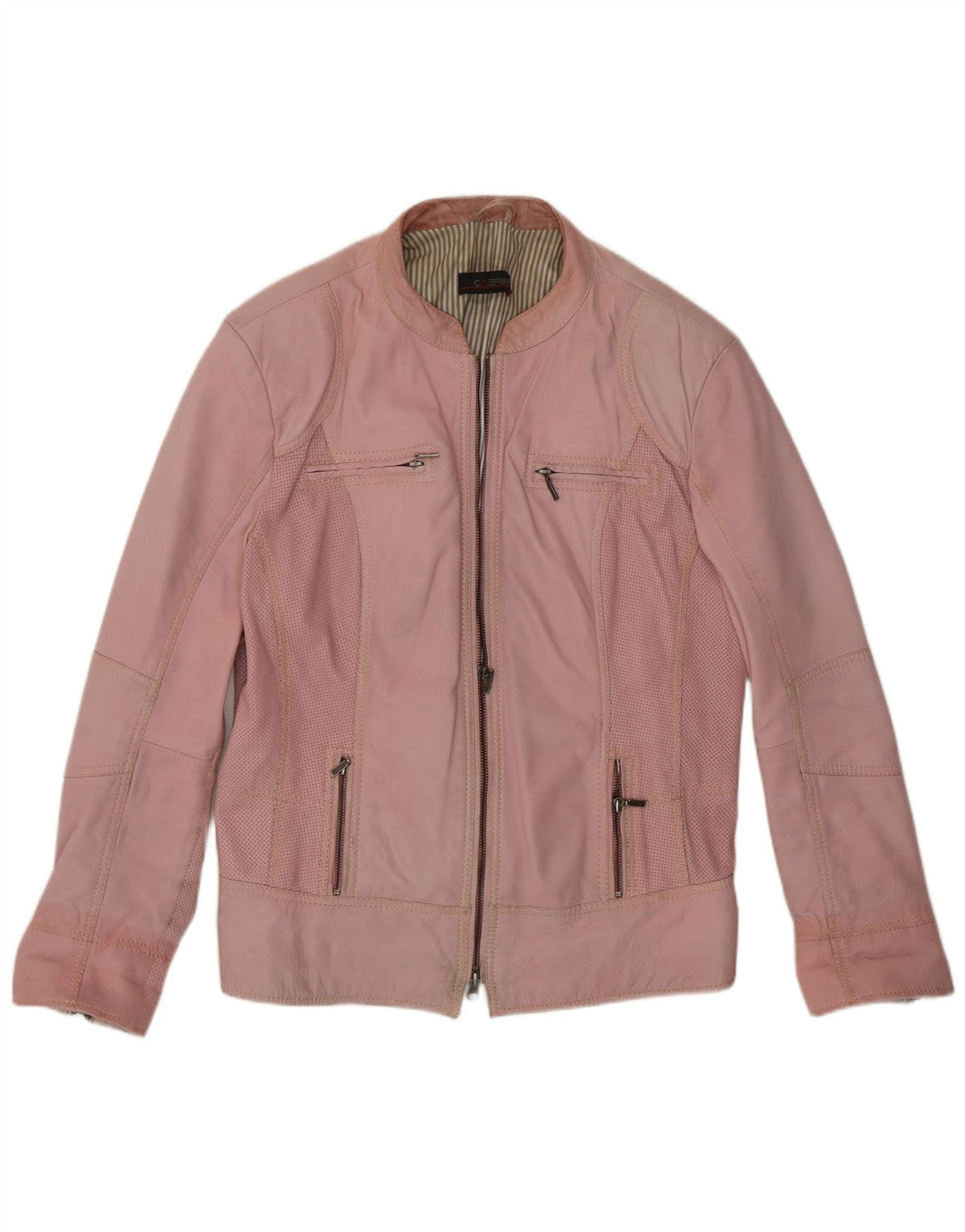 Jaqueta Cabrini feminina de couro Racer UK 14 grande couro rosa