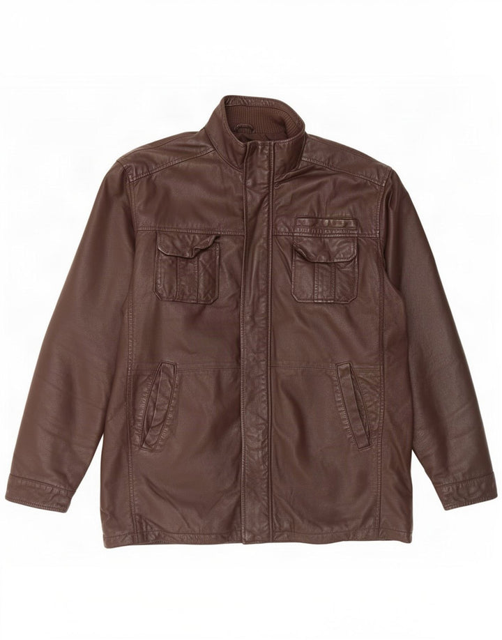 Jaqueta de couro masculina Daniel Hechter Reino Unido 40 grande marrom