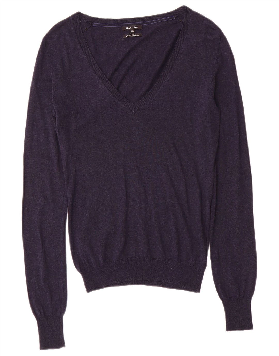Suéter feminino Massimo Dutti com decote em V Reino Unido 12 seda azul marinho médio