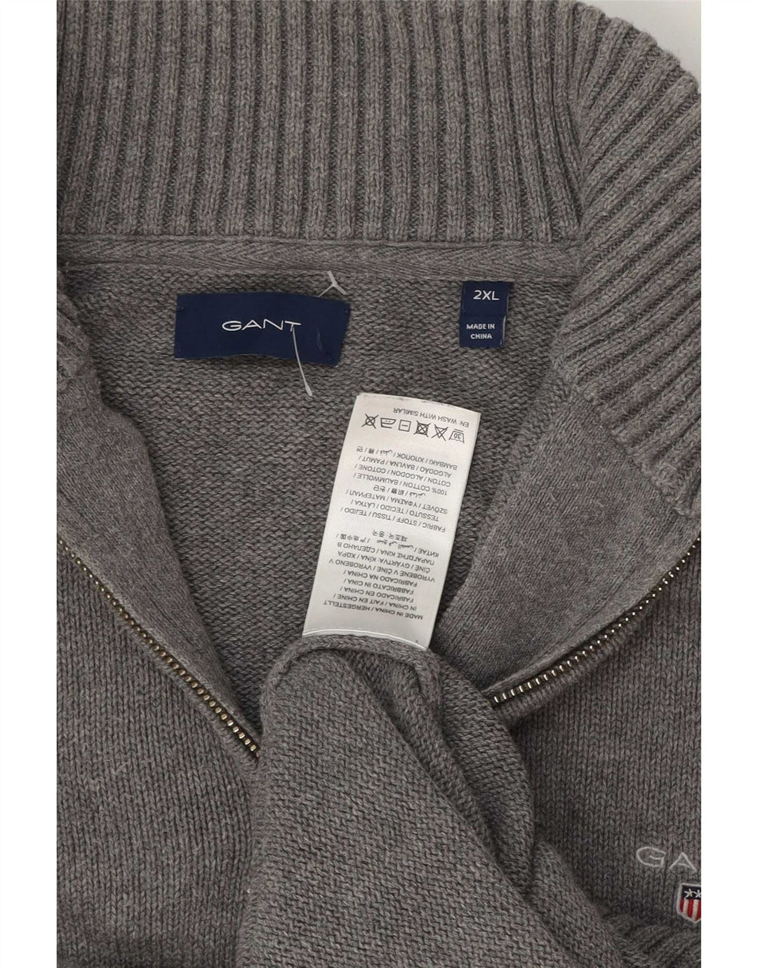 Suéter masculino Gant com zíper e gola 2XL algodão cinza