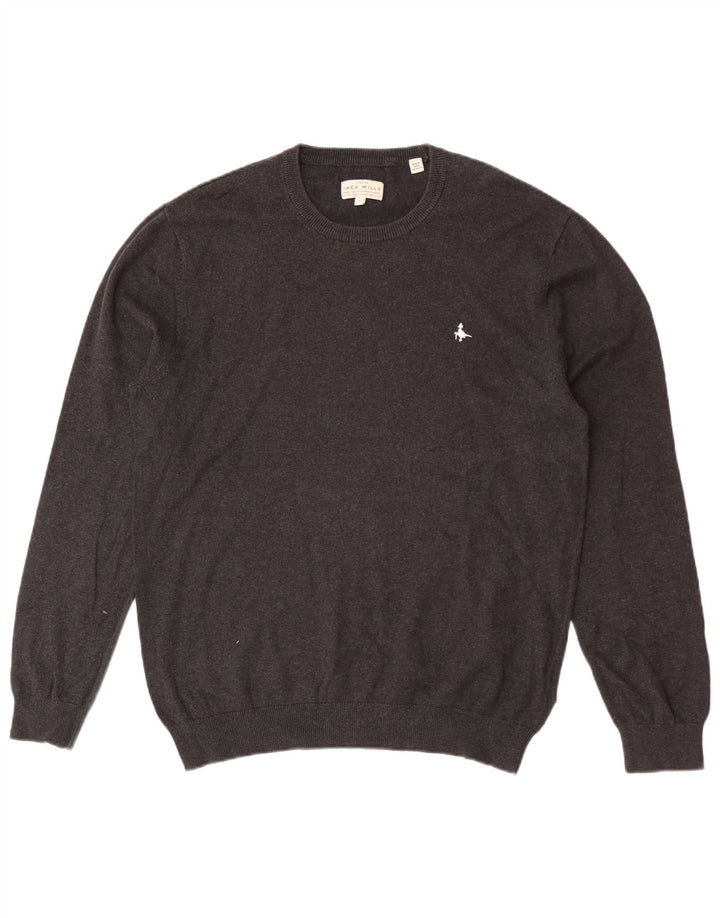 Jack Wills Suéter masculino com gola redonda, grande algodão cinza