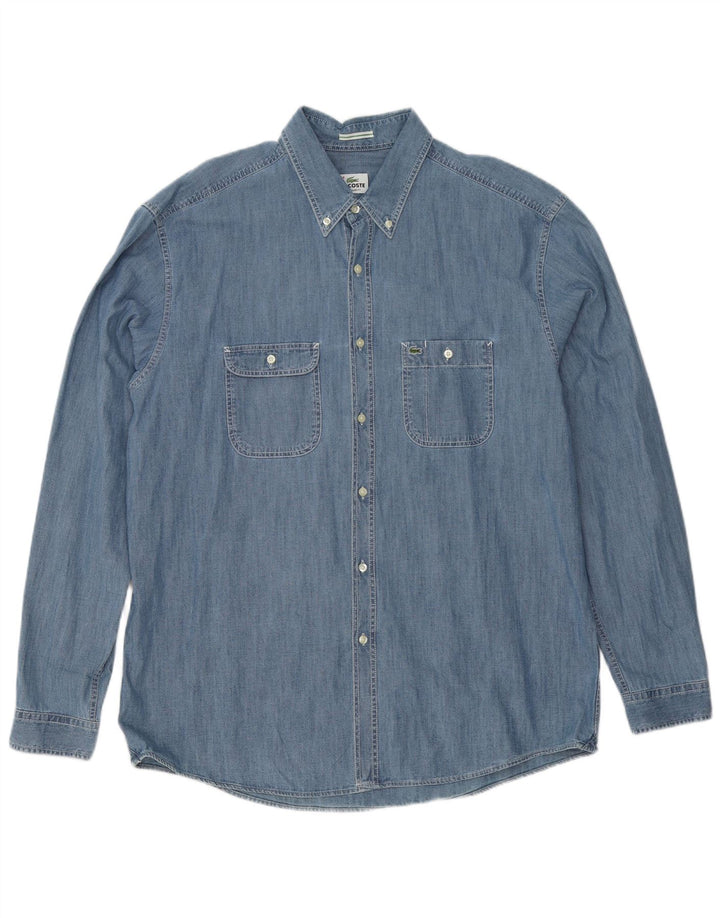 Camisa jeans masculina Lacoste Regular Fit tamanho 44 XL azul algodão