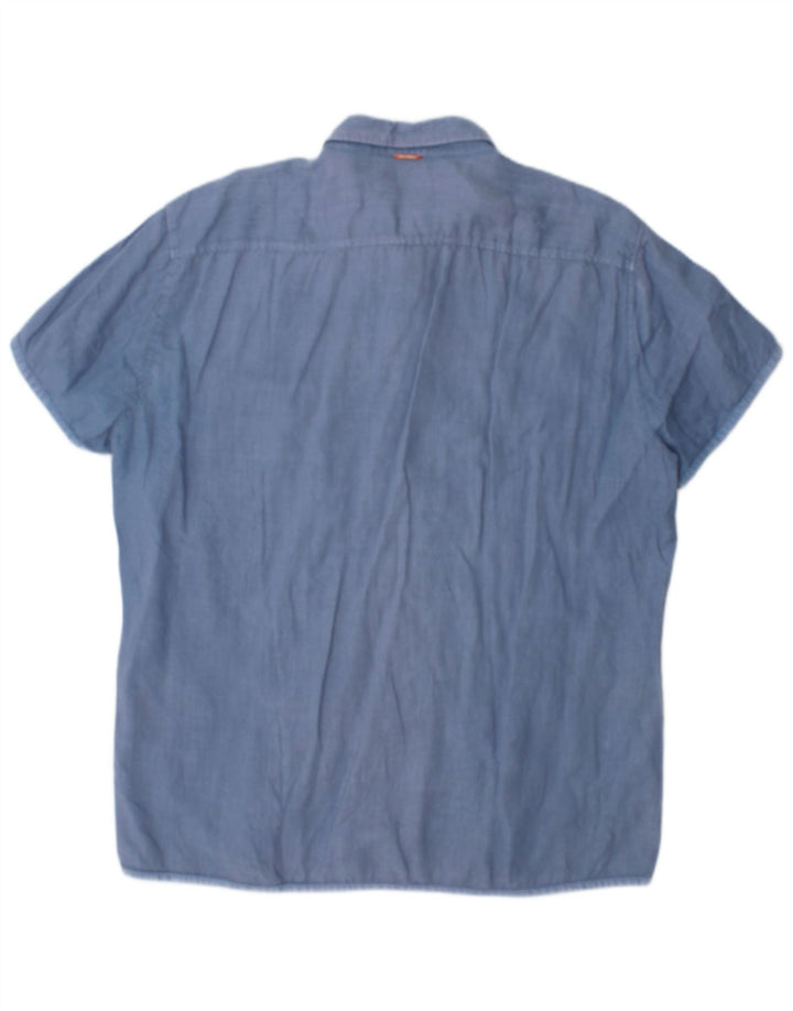 Camisa masculina de manga curta Hugo Boss XL azul algodão