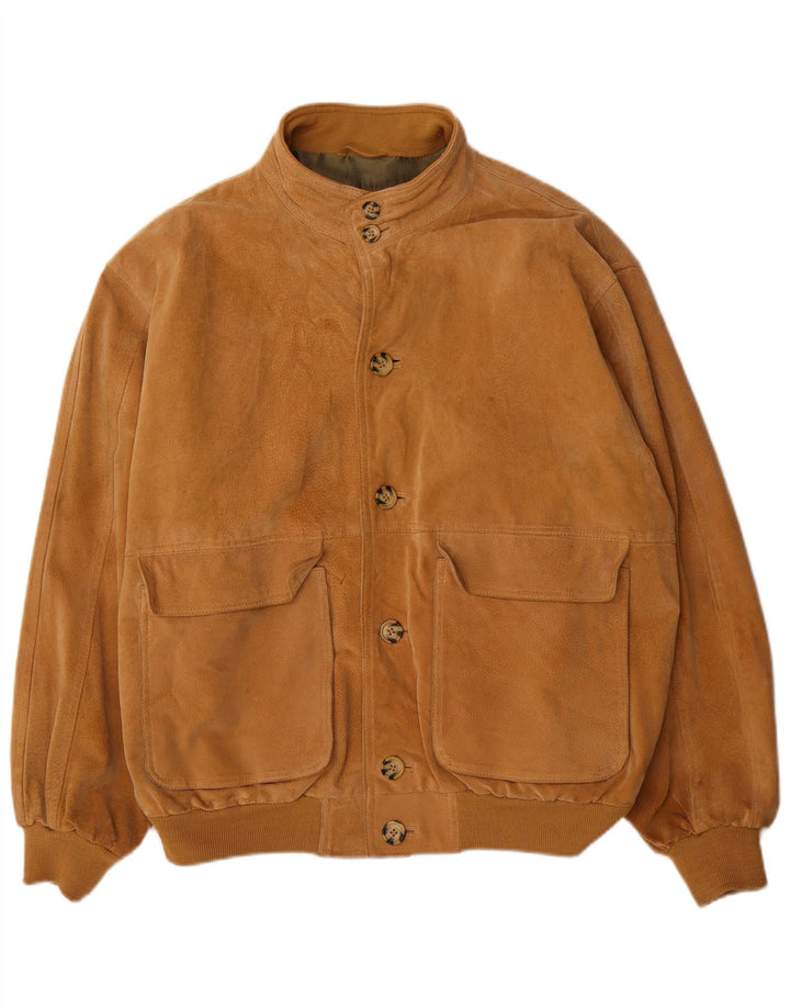 Jaqueta bomber masculina vintage de camurça Reino Unido 40 grande couro marrom