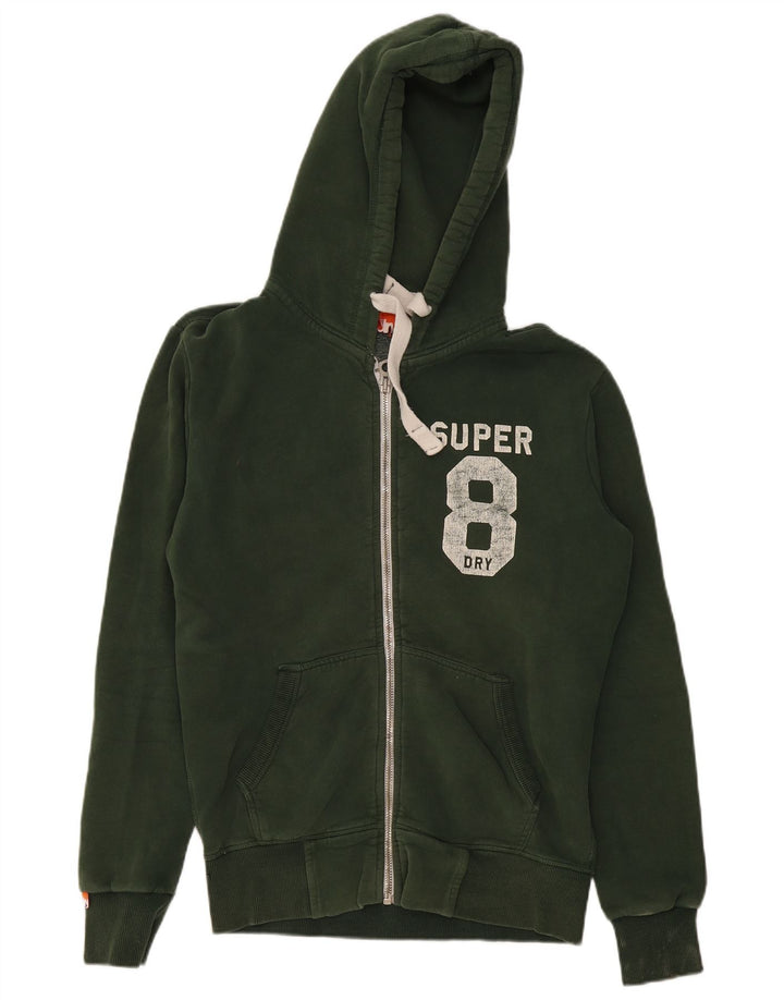 Suéter masculino SUPERDRY com capuz e zíper gráfico médio cáqui