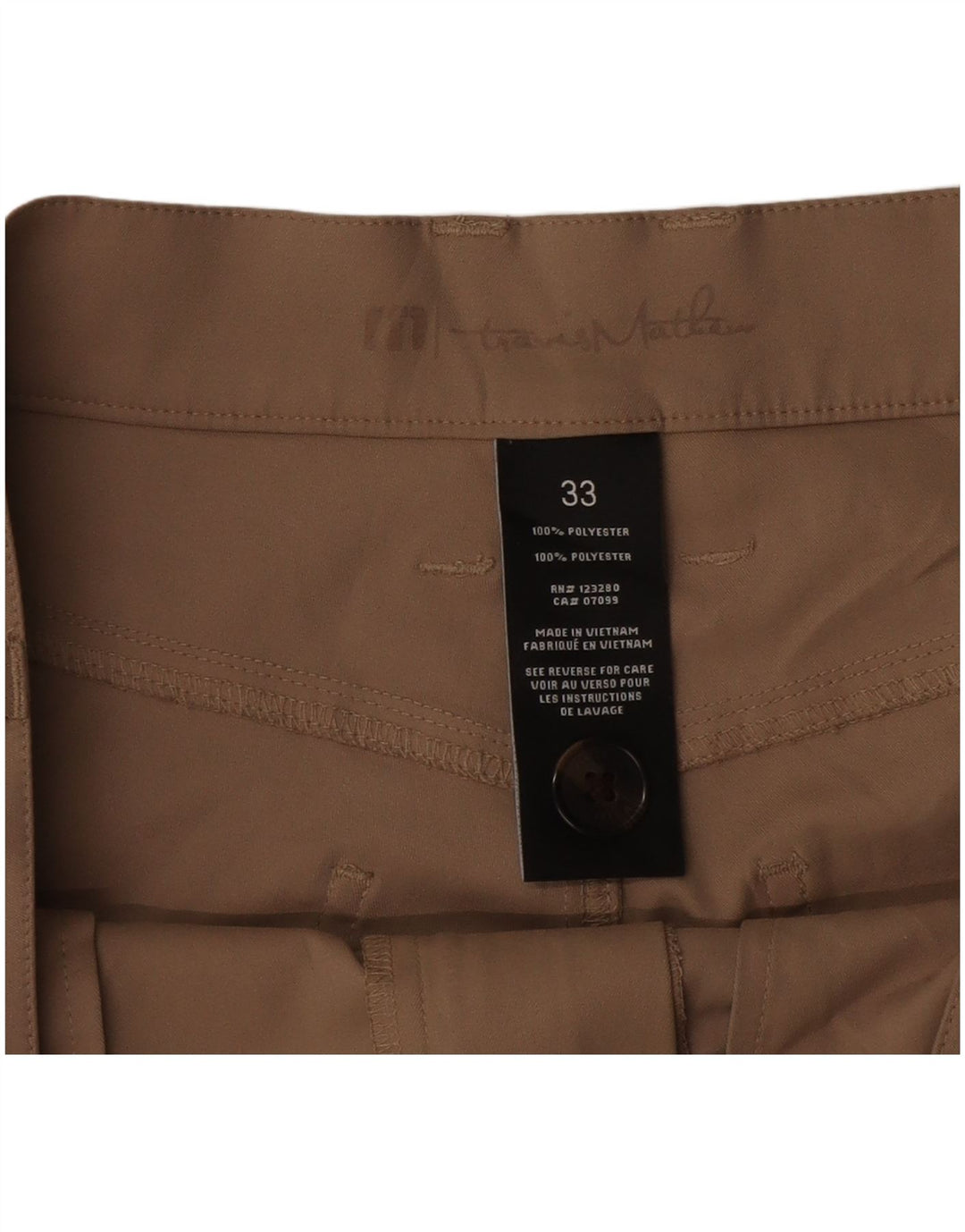 Calças casuais finas masculinas vintage W33 L31 poliéster bege