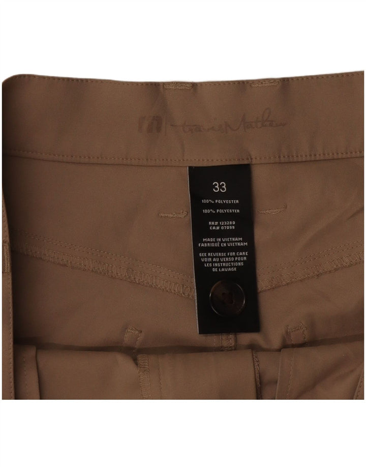 Calças casuais finas masculinas vintage W33 L31 poliéster bege