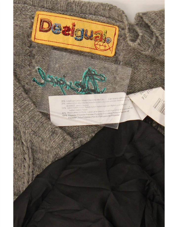 DESIGUAL Womens Long Sleeve Jumper Dress EU 44 XL Grey Patchwork Linen