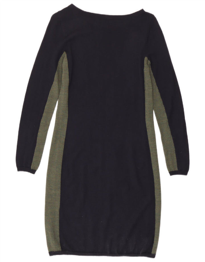 Vestido jumper feminino Jigsaw UK 12 médio azul marinho lã colorblock