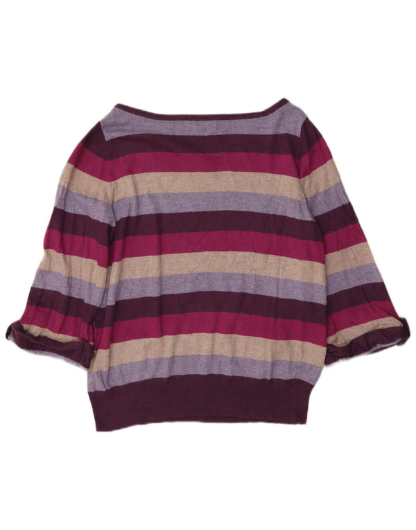 Suéter feminino Marks & Spencer com gola canoa e listrado roxo médio UK 14