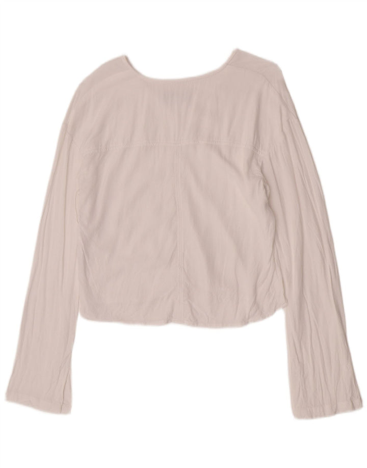 Benetton Crop Top Feminino Manga Longa UK 10 Pequeno Viscose Branca