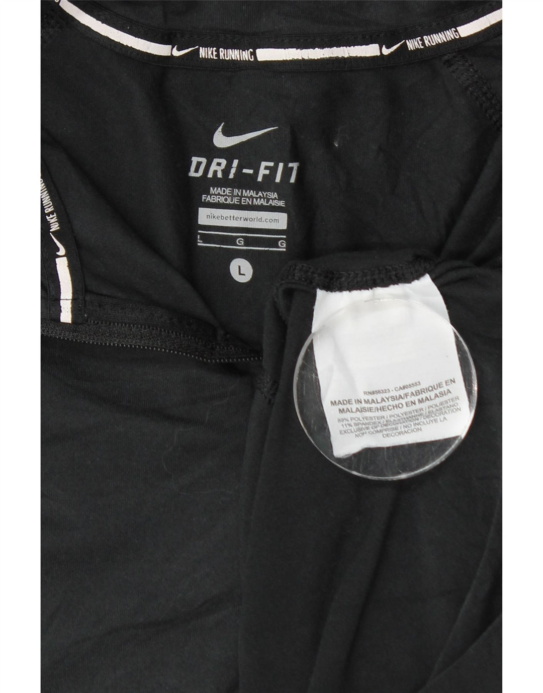Top feminino Nike Dri Fit com zíper e manga comprida UK 14 grande poliéster preto