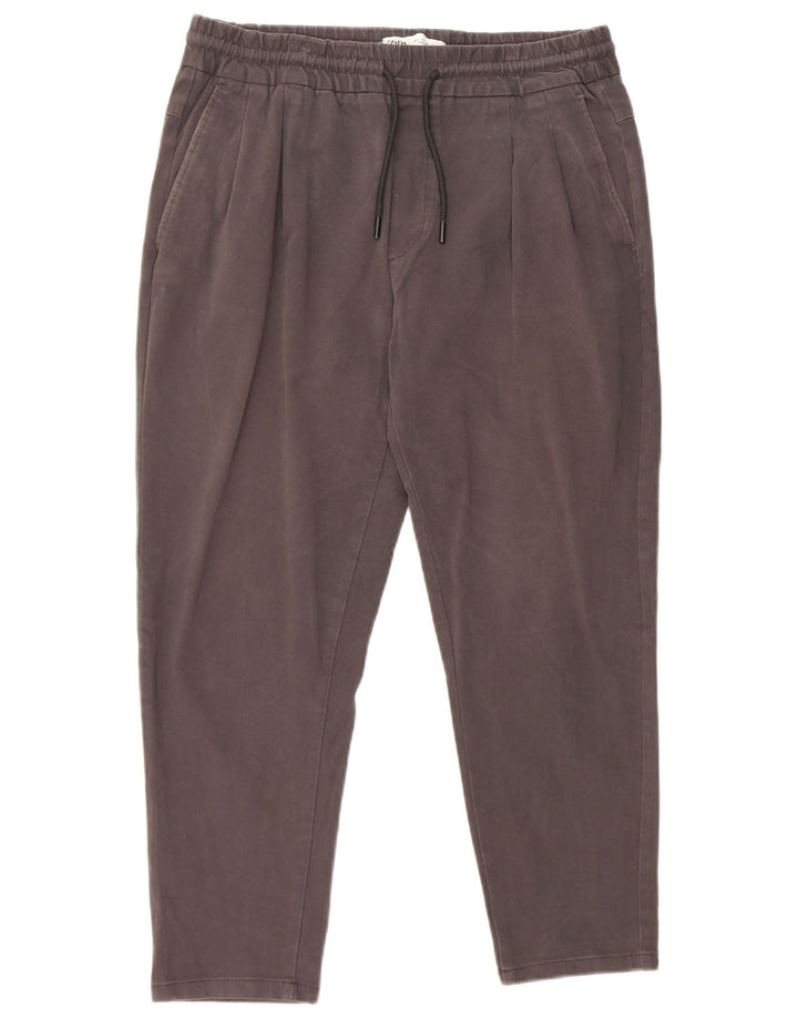 Zara Calça masculina cortada com pegged W32 L25 algodão cinza