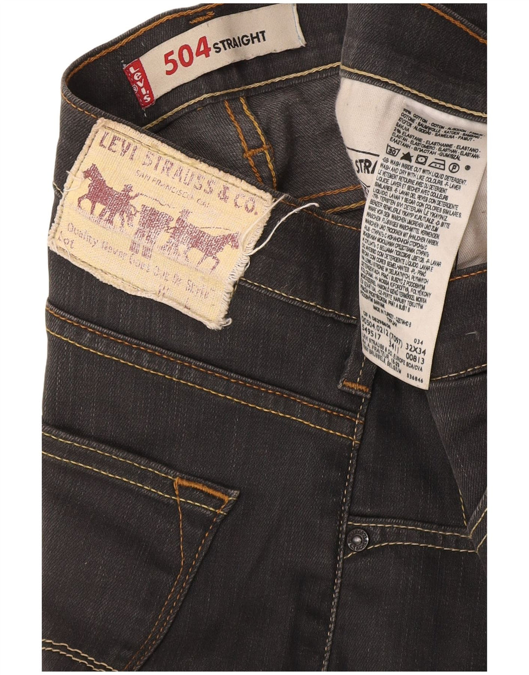 Levi's Masculino 504 Straight Jeans W32 L34 Cinza Algodão