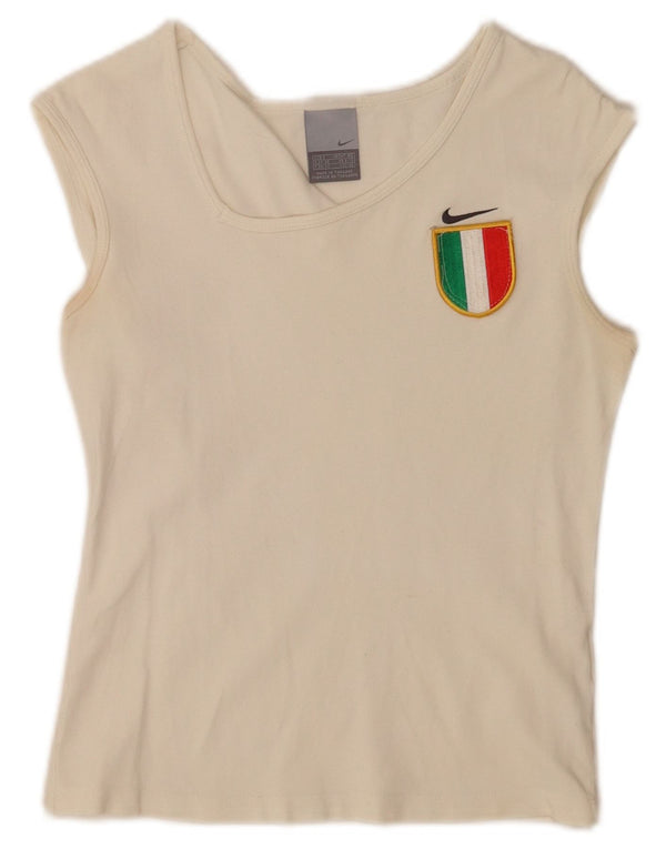 Nike Womens Italia Crop Vest Top UK 8 Pequeno Algodão Branco