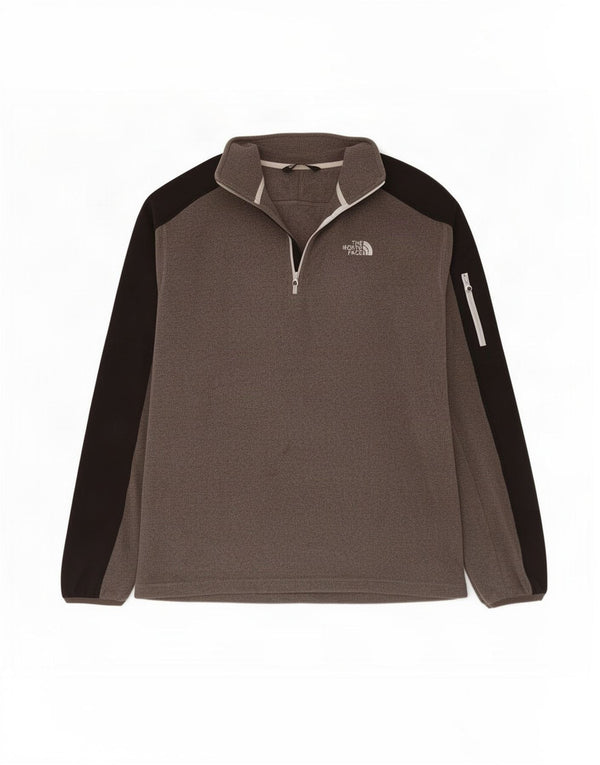 Suéter masculino de lã com gola e zíper The North Face, grande, cinza, bloco colorido, poliéster