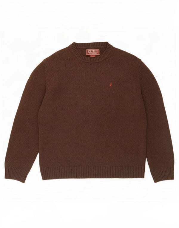 Suéter masculino Marlboro Classics com gola redonda 2XL lã merino marrom