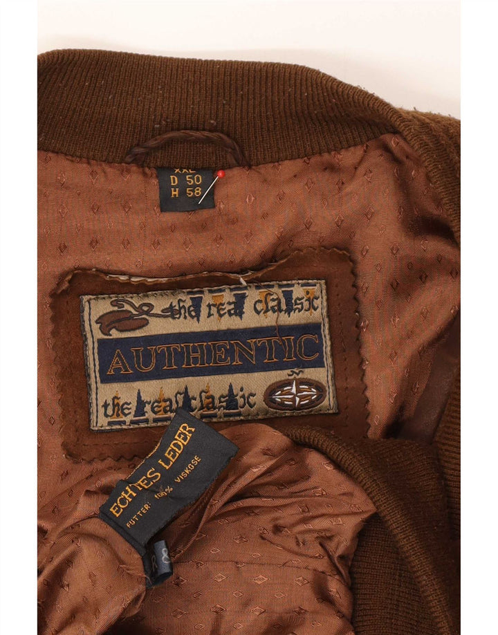 Jaqueta bomber de camurça masculina autêntica Reino Unido 44 2XL couro marrom
