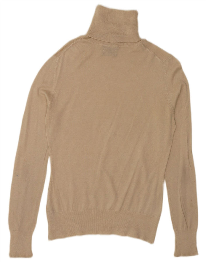 Suéter feminino Massimo Dutti com gola redonda Reino Unido 10 seda bege pequena
