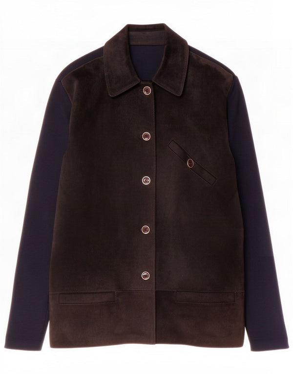 Jaqueta de camurça feminina vintage Reino Unido 14 couro colorblock azul marinho médio